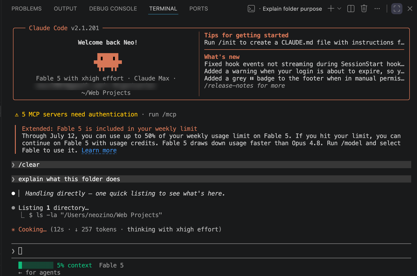 A Claude Code CLI session running inside the VS Code integrated terminal