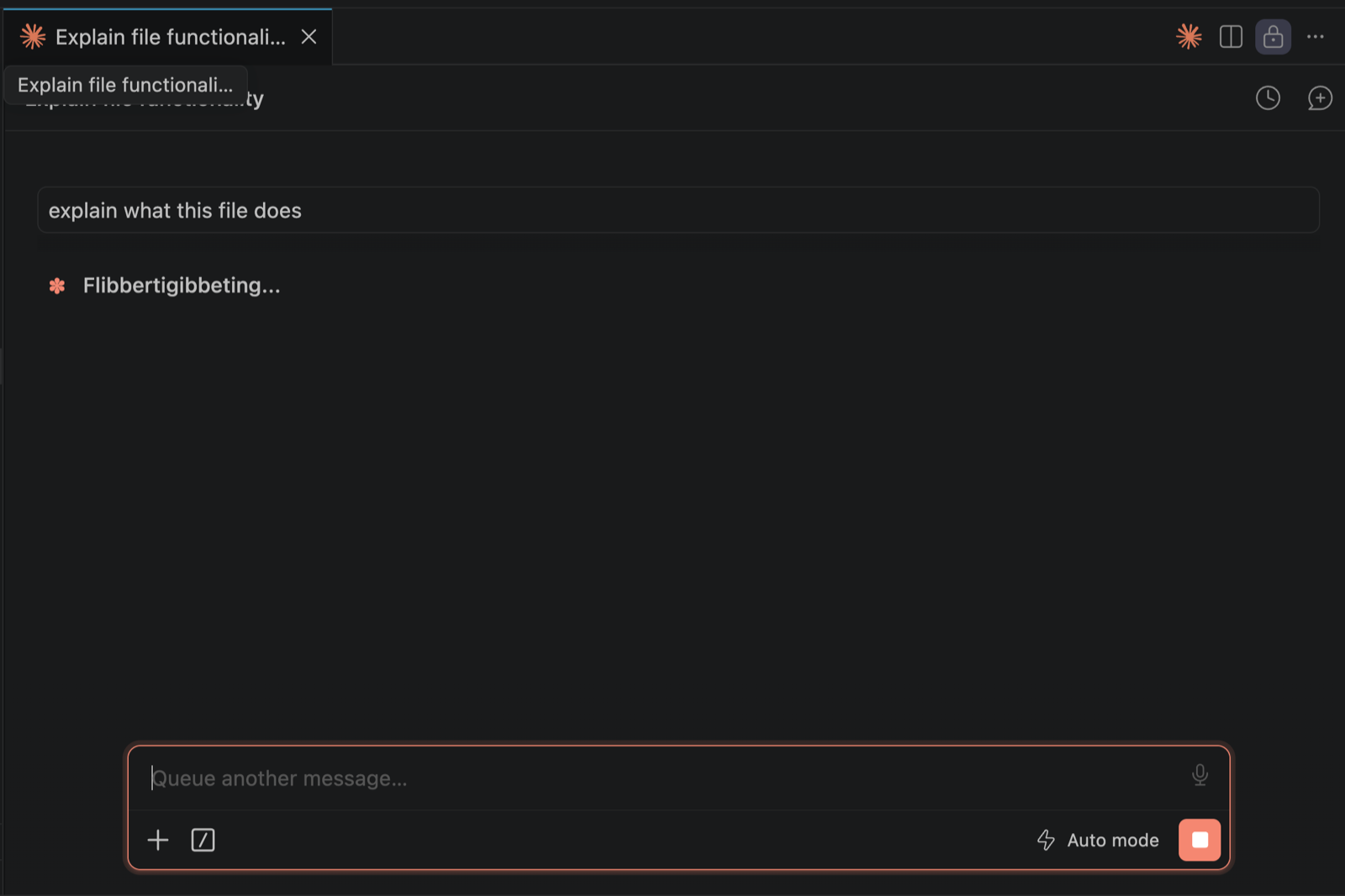 The Claude Code extension panel in VS Code running a first prompt